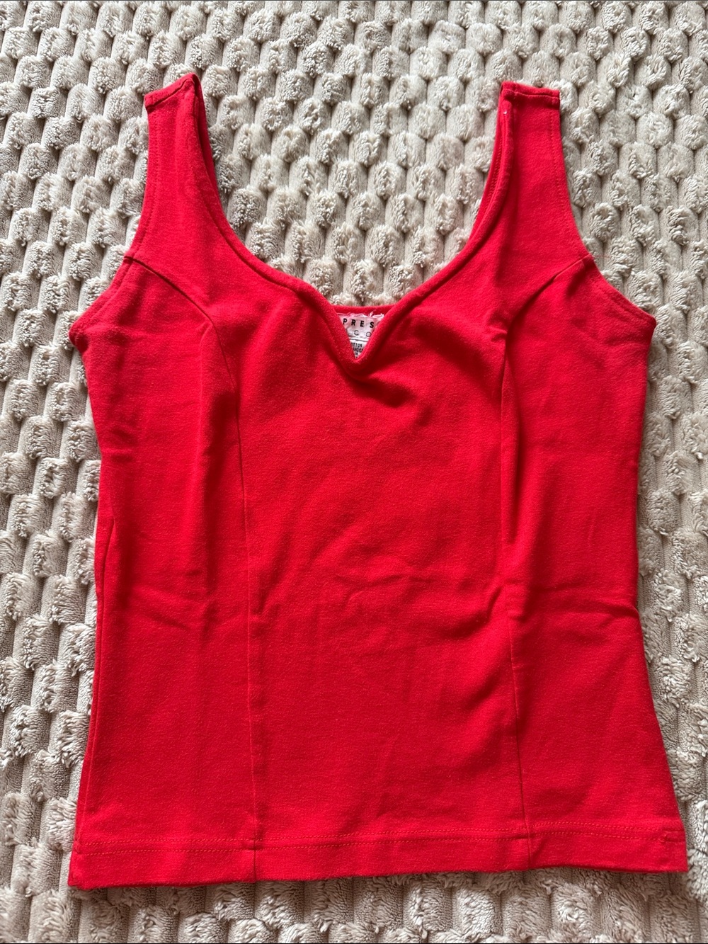 Sleek Red V-Neck Tank Top with Shaped Seams